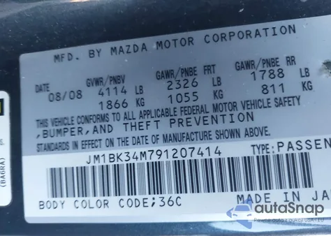 2009 Mazda Mazdaspeed3 Grand Touring из США, поврежденный, VIN JM1BK34M791207414